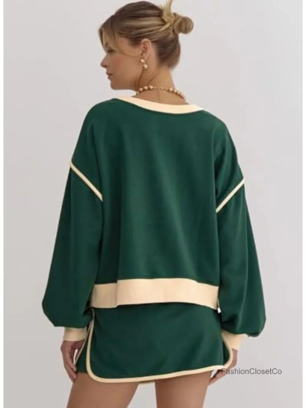 Color Block Long Sleeve Sweatshirt and Skirt Matching 2 Piece Set